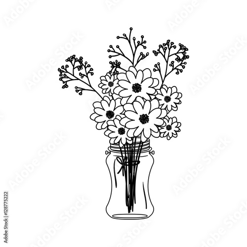 Flowers inside mason jar icon. Decoration floral nature and plant theme. Isolated design. Vector illustration