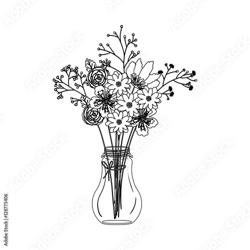Flowers inside mason jar icon. Decoration floral nature and plant theme. Isolated design. Vector illustration