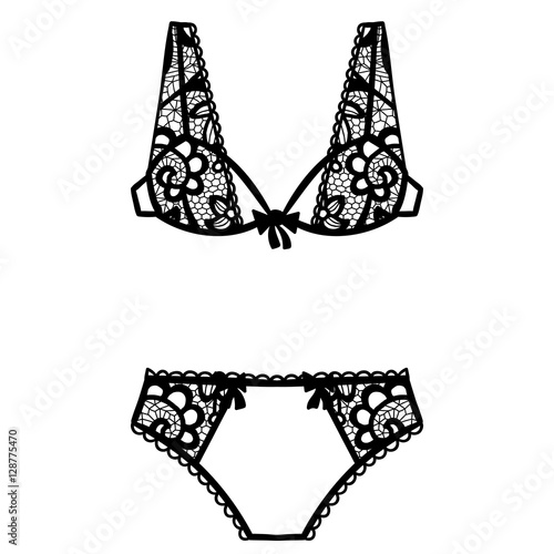 Hand drawn lingerie. Panty and bra set.