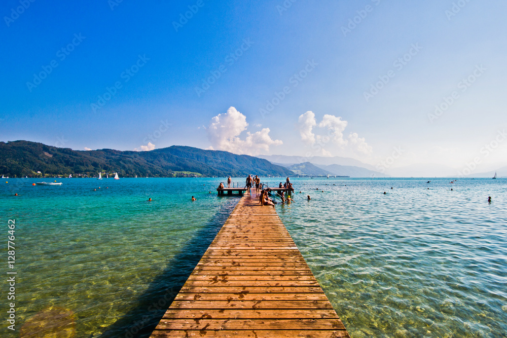 Fototapeta premium Lake Attersee in the Austrian Alps in the Salzburg region.