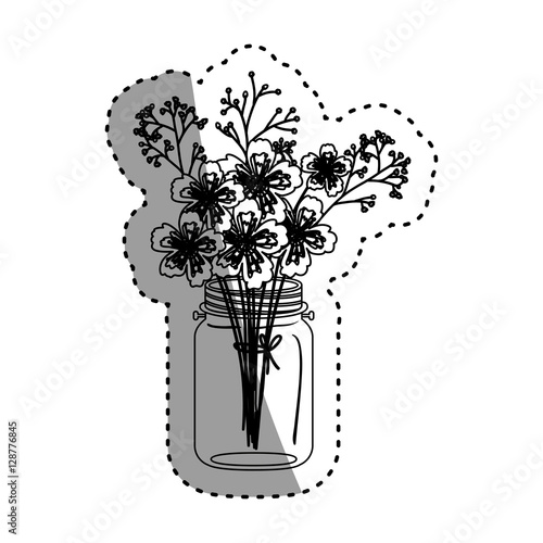 Flowers inside mason jar icon. Decoration floral nature and plant theme. Isolated design. Vector illustration