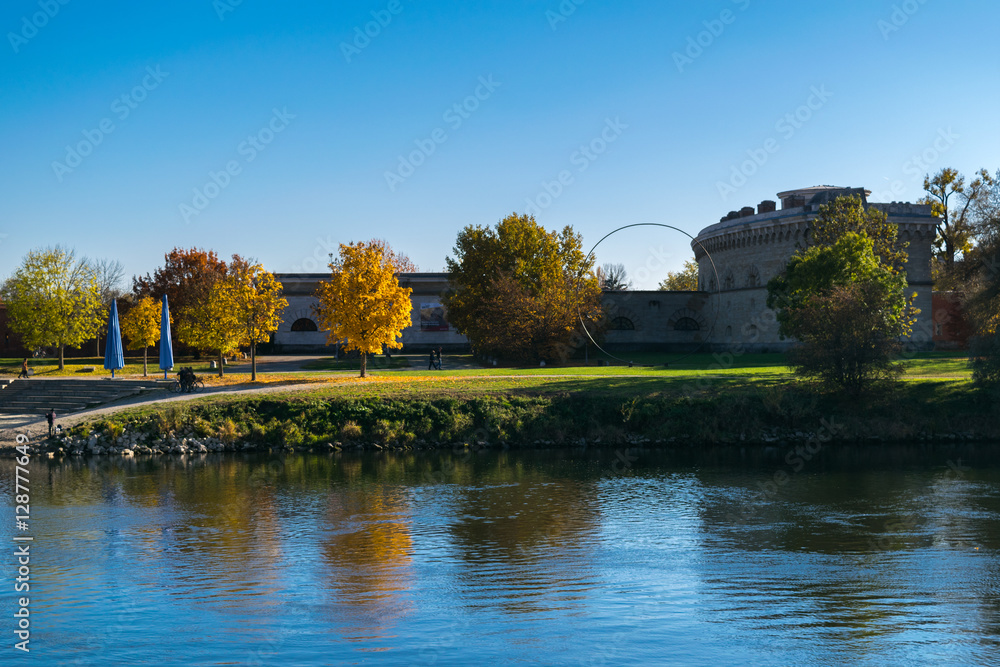 Wonderful autumn landscape by Danube River, Neues Schloss Castle, Ingolstadt, Germany, Bavaria, Europe Wonderful autumn landscape by Danube River, Neues Schloss Castle, Ingolstadt, Germany, Bavaria, Europe