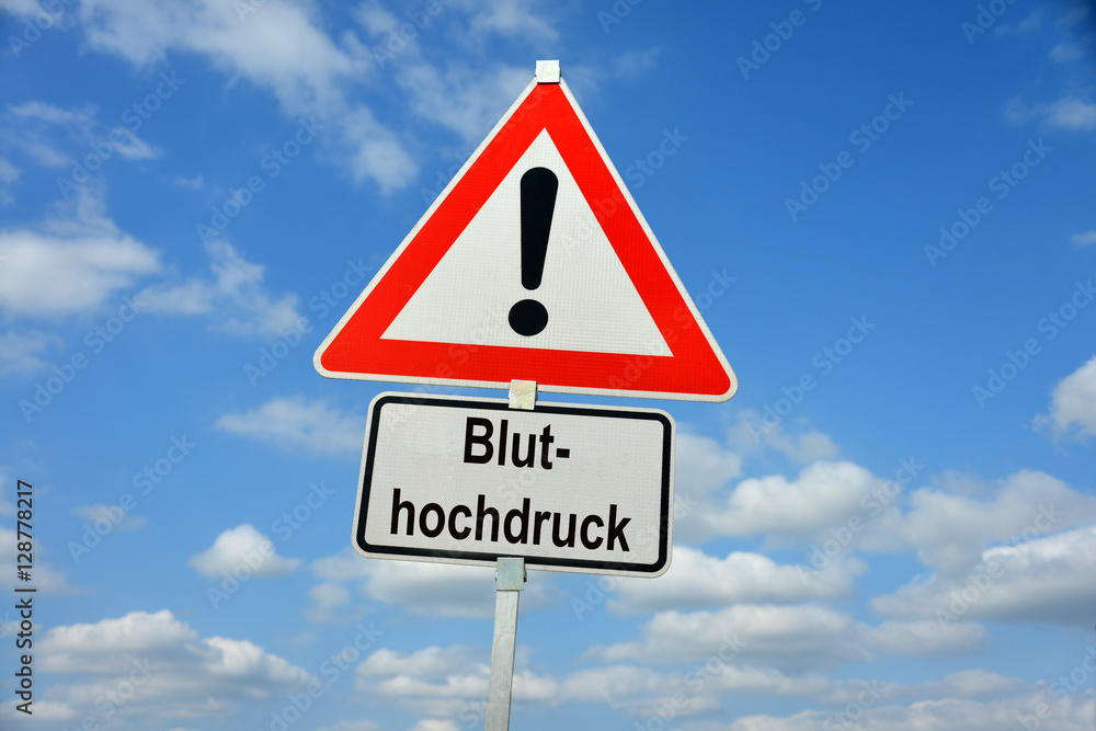 Bluthochdruck, Blutdruck, Hypertonie, Herz, Herzkrankheit, Herzinfarkt, Schild, Achtung, symbolisch, Arteriosklerose, Schlaganfall, Risiko, Kreislauf, Cholesterin, Blutdrucksenker Bluthochdruck, Blutdruck, Hypertonie, Herz, Herzkrankheit, Herzinfarkt, Schild, Achtung, symbolisch, Arteriosklerose, Schlaganfall, Risiko, Kreislauf, Cholesterin, Blutdrucksenker
