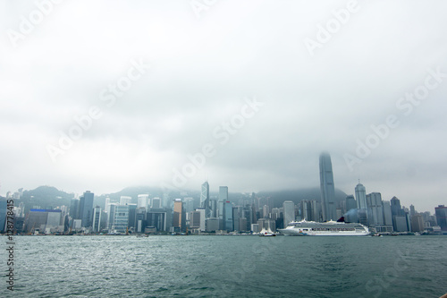 Downtown skyline landscape panorama in Hongkong island. skyscrapers horizontal composition