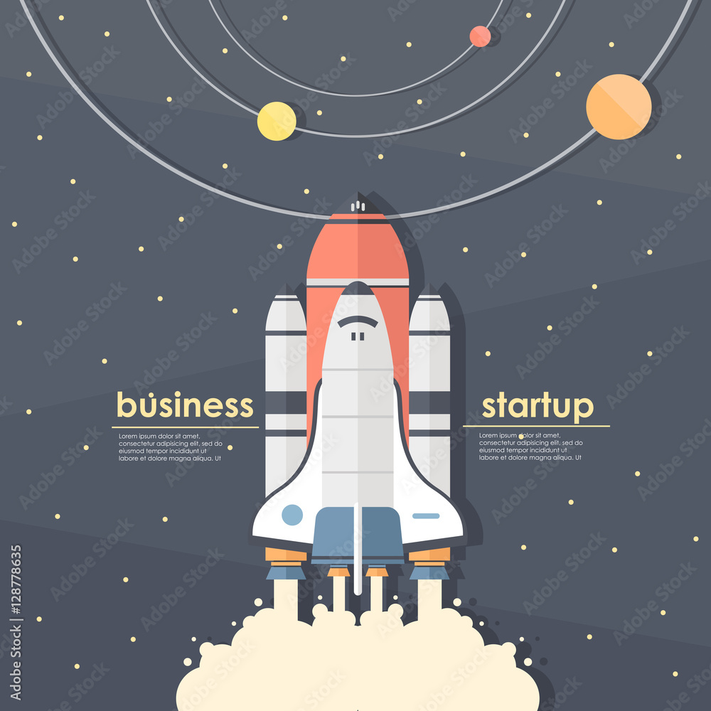 Obraz premium spaceship startup. flat illustration