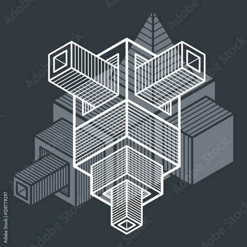 Engineering abstract shape, 3d vector polygonal figure.