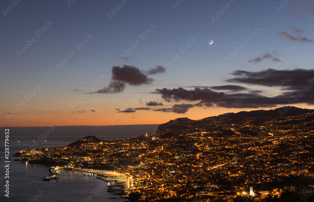 Naklejka premium Sunset in Funchal, Madeira island, Portugal, Europe