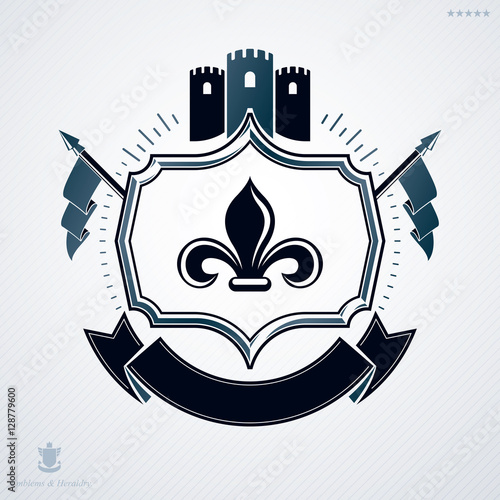 Heraldic coat of arms made in retro design, decorative emblem wi