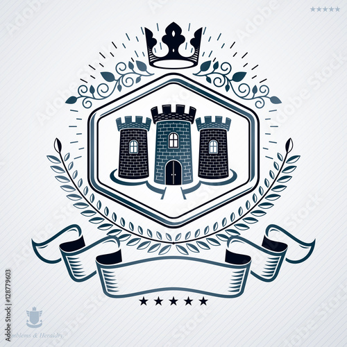 Heraldic coat of arms made in retro design, decorative emblem wi