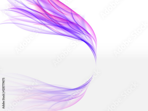 White background with violet pink abstract of wavy lines and its reflection