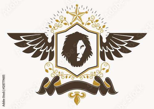 Heraldic coat of arms made in retro design, decorative emblem wi