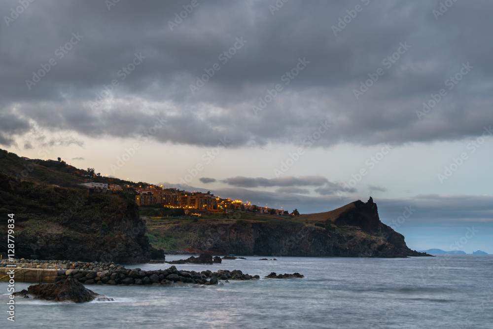 Canical village by night, Madeira Eastern coast, Portugal, Europe Canical village by night, Madeira Eastern coast, Portugal, Europe