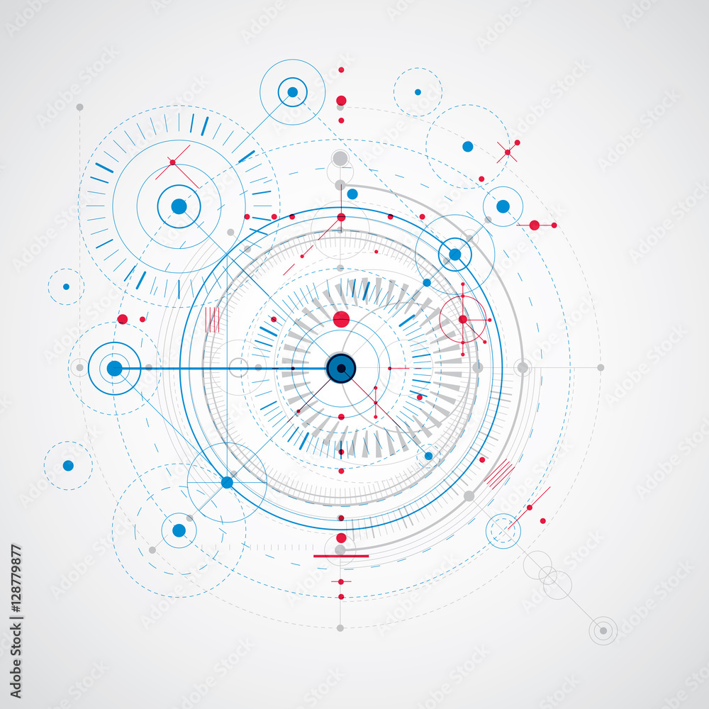 Mechanical scheme, blue vector engineering drawing with circles Mechanical scheme, blue vector engineering drawing with circles