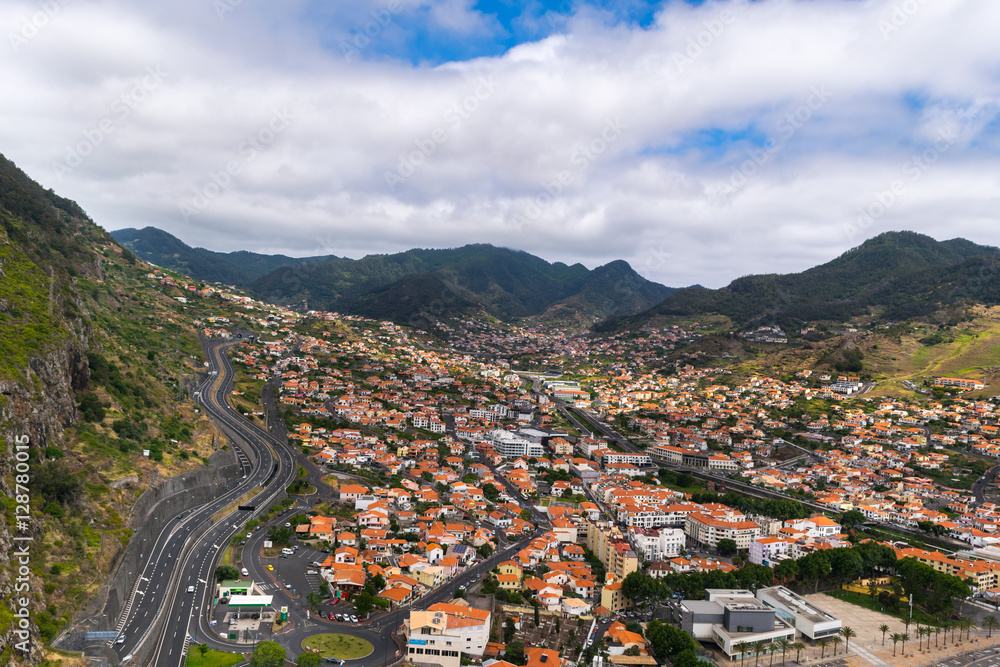 Panorama Machico on a clouded day, Madeira, Portugal, Europe ... 