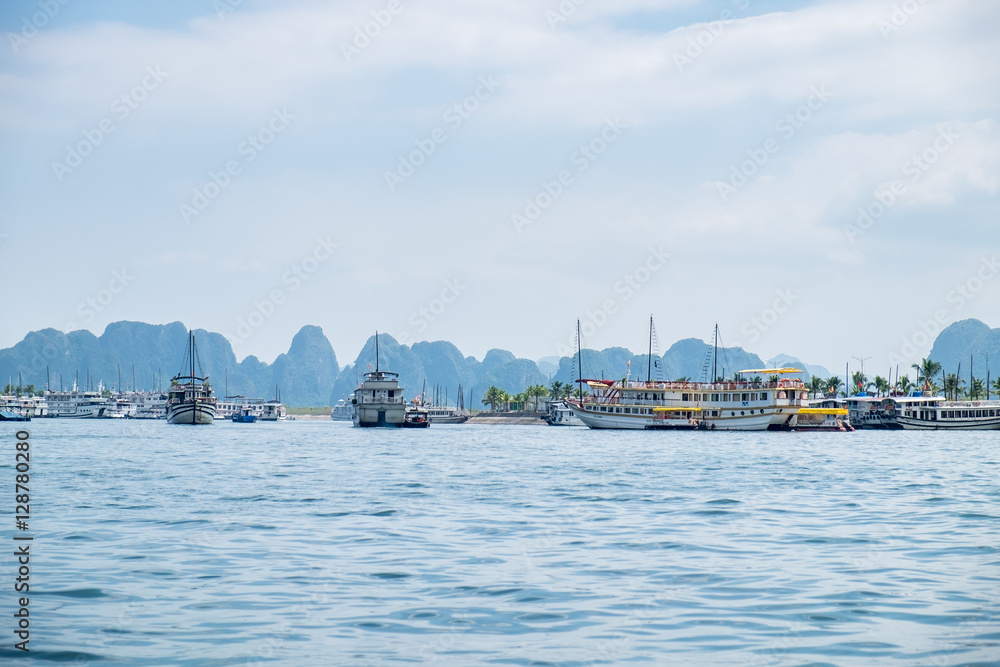 Naklejka premium Landscape of Ha Long bay. Ha Long bay is a famous location in North of Vietnam