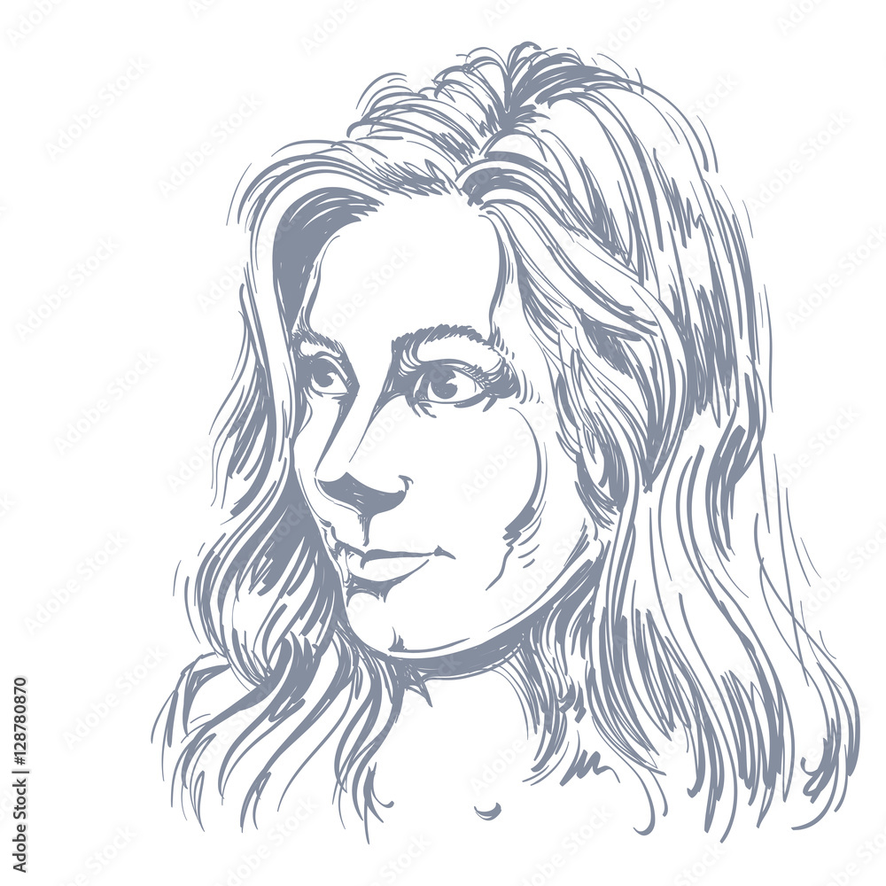 Vector portrait of attractive Caucasian woman with long wavy hai Vector portrait of attractive Caucasian woman with long wavy hai
