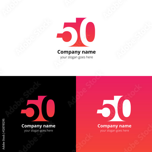 50 logo icon flat and vector design template. Monogram numbers five and zero. Logotype fifteen with red-pink gradient color. Creative vision concept logo, elements, sign, symbol for card, brand.