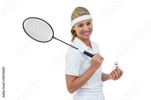 Badminton player holding badminton racket and shuttlecock © WavebreakmediaMicro
