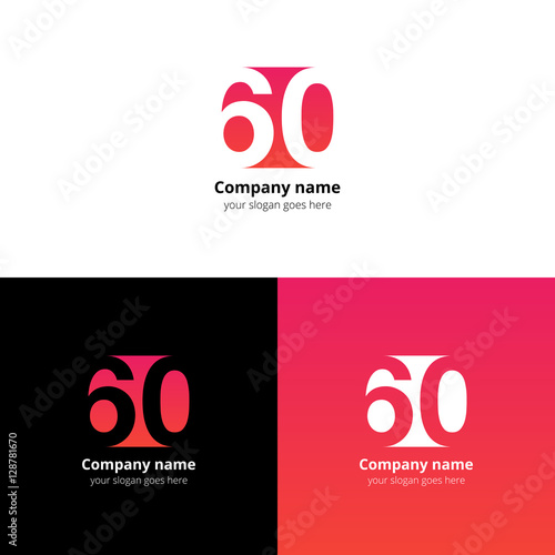 60 logo icon flat and vector design template. Monogram numbers six and zero. Logotype sixteen with pink gradient color. Creative vision concept logo, elements, sign, symbol for card, brand, banners.