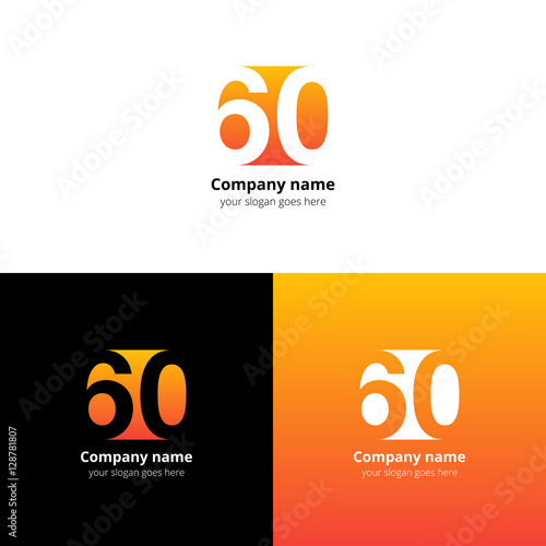 60 logo icon flat and vector design template. Monogram numbers six and zero. Logotype sixteen with orange gradient color. Creative vision concept logo, elements, sign, symbol for card, brand, banners. photo