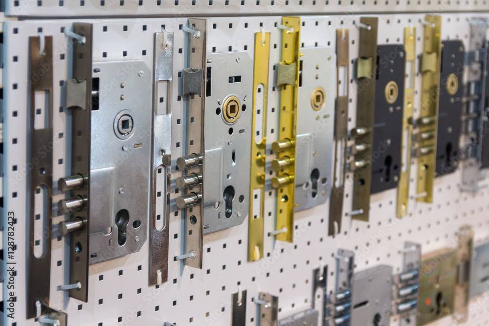 Stand with mortise door locks closeup. Sale Stand with mortise door locks closeup. Sale