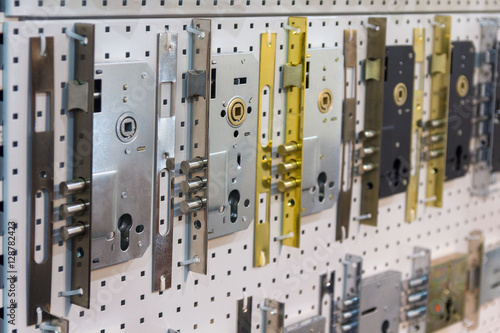 Stand with mortise door locks closeup. Sale