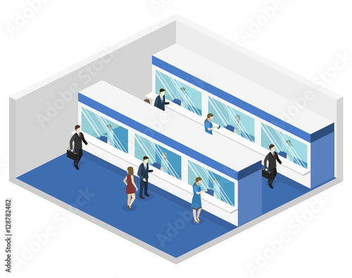 Isometric flat 3D concept interior of metro subway train station. underground station