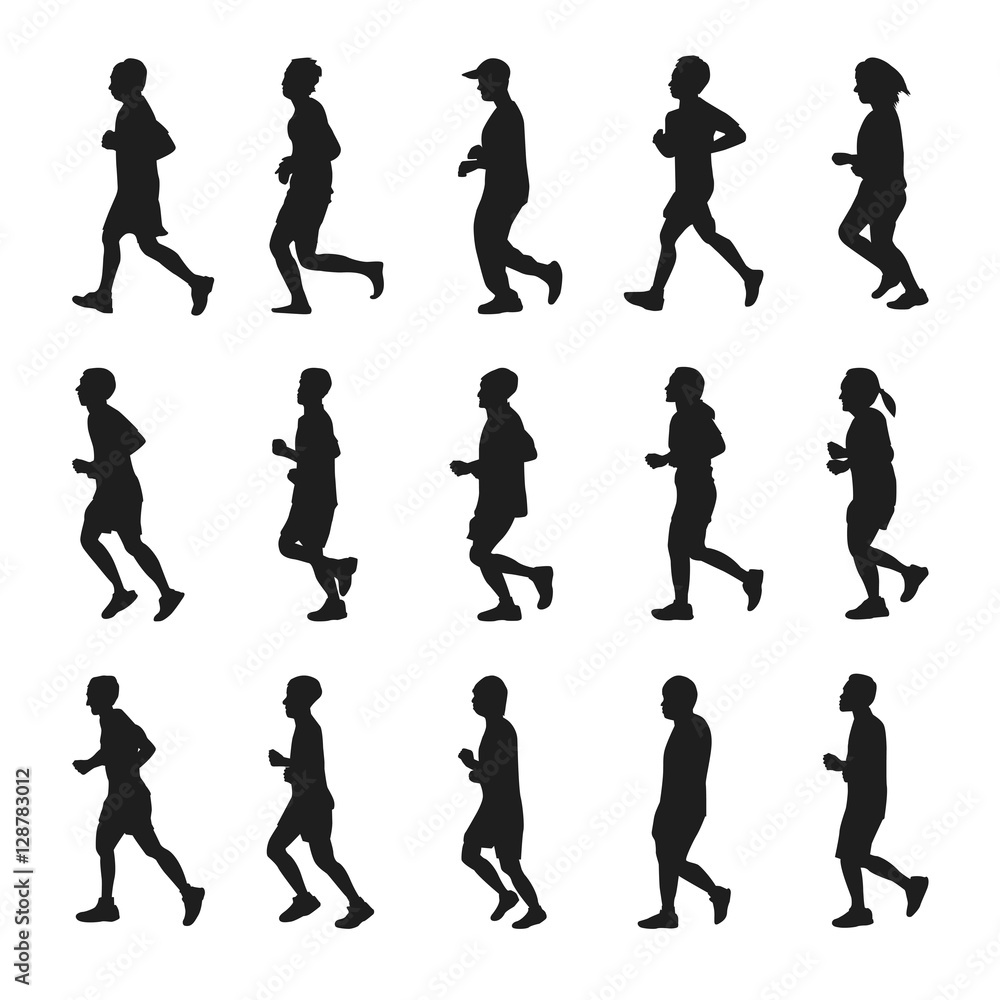 Running people silhouettes vector collection