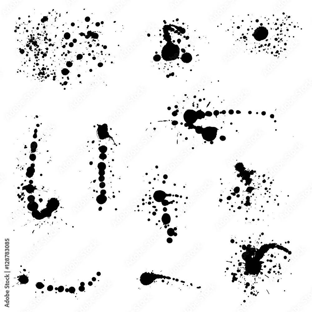 Set of black blots and ink splashes isolated on white background Set of black blots and ink splashes isolated on white background