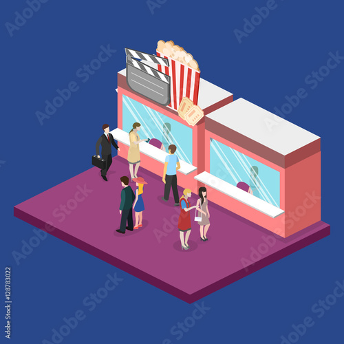 Isometric flat 3D vector interior of cinema theater box office