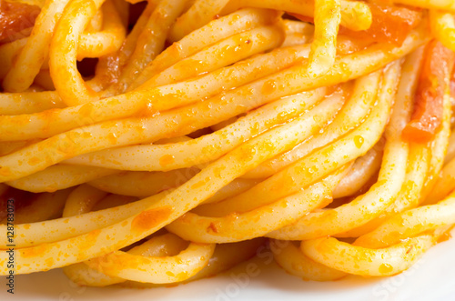 Detailed macro view on cooked spaghetti on a plate