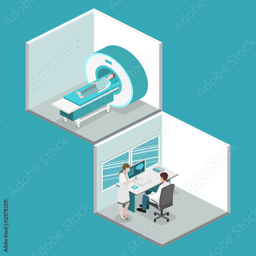 Isometric flat 3D concept vector hospital medical mri web illustration.