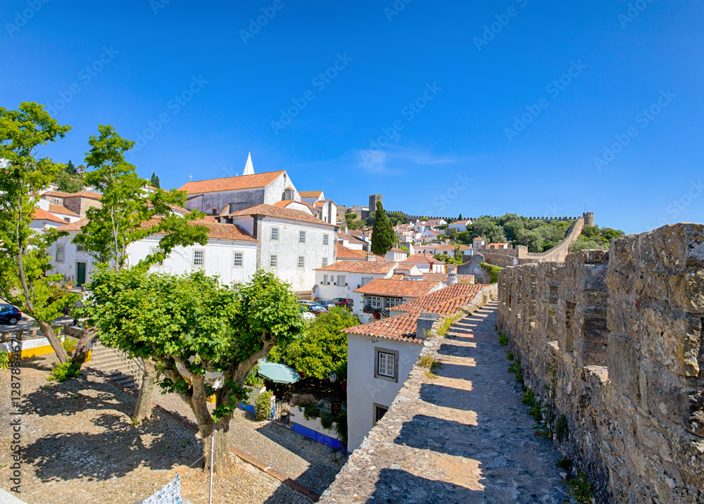 Obidos, Portugal : Cityscape of the town with medieval houses