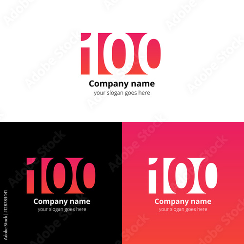 100 logo icon flat and vector design template. Monogram years numbers one and zero. Logotype one hundred with red-pink gradient color. Creative vision concept logo, elements, sign, symbol for card.