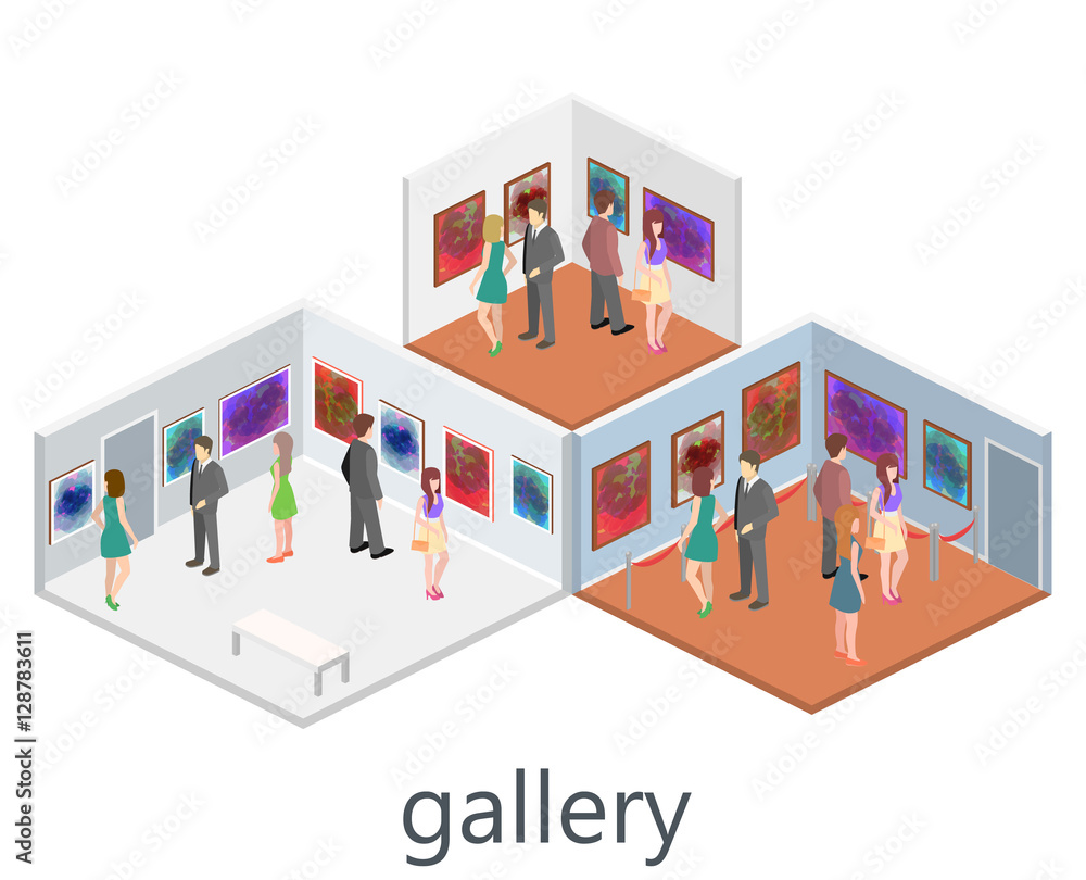 Isometric interior of picture gallery