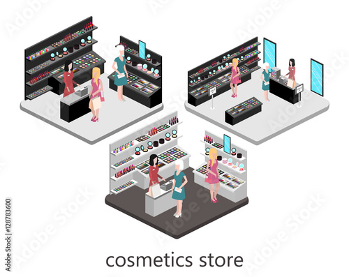 Isometric interior of cosmetics shop