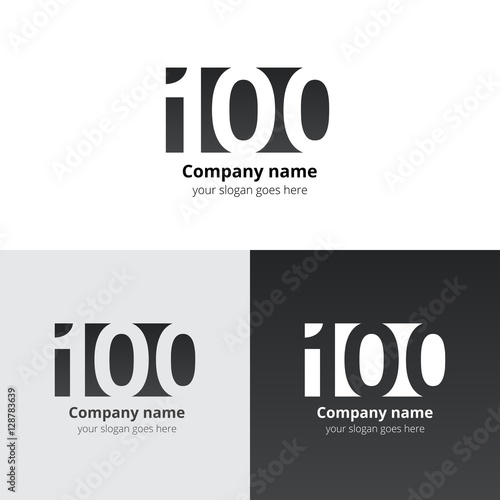 100 logo icon flat and vector design template. Monogram years numbers one and zero. Logotype one hundred with black-grey gradient color. Creative vision concept logo, elements, sign, symbol for card.