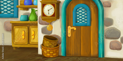 Cartoon background for fairy tale - interior of old fashioned house -  kitchen - illustration for the children Stock Illustration | Adobe Stock