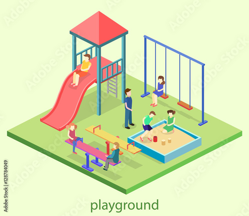 Isometric flat 3D concept web vector kids playground set.