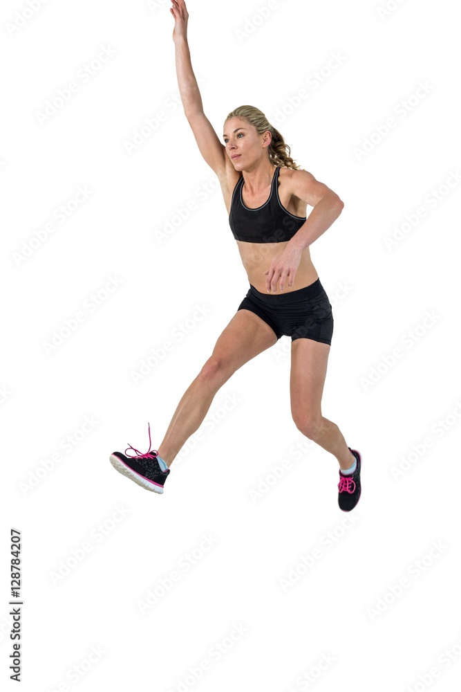 Athletic woman exercising on white background Athletic woman exercising on white background