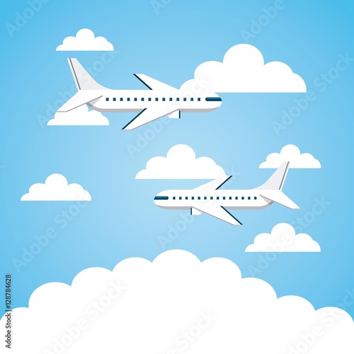 Airplane flying over the sky. colorful design. vector illustration