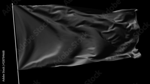 Blank plain black flag with flagpole waving in the wind, 3D animation with transparency alpha channel included, codec PNG + Alpha