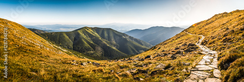 Rocky Hiking Trail in the Mountains on Sunny Day. Low Tatras Ridge, Slovakia.
