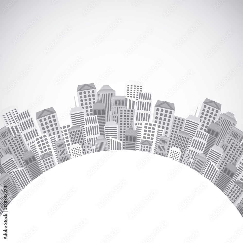 silhoutte of city urban in circular shape over white background. vector illustration