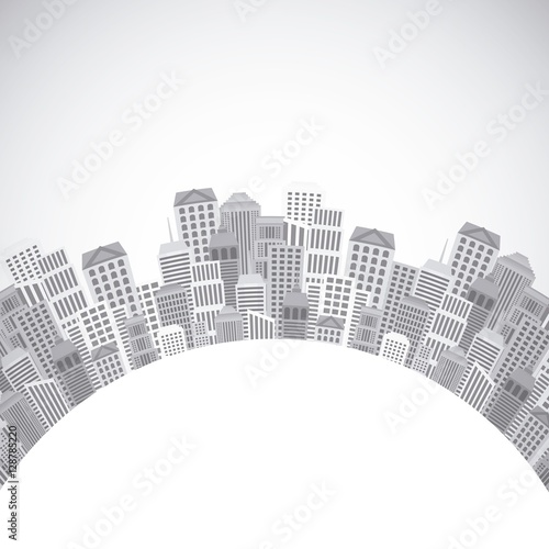 silhoutte of city urban in circular shape over white background. vector illustration