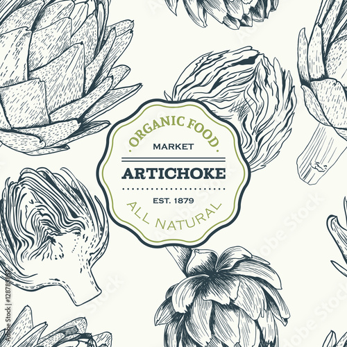Vector hand drawn artichoke illustration. Food collection