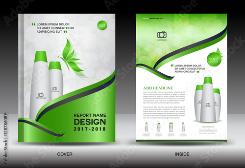 Annual report brochure flyer template, green cover design, cosmetics brochure flyer template, spa flyer