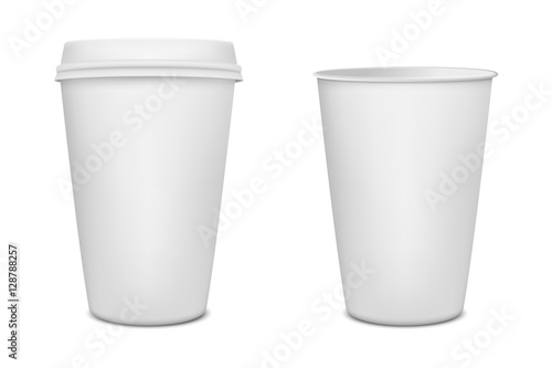 Realistic blank paper coffee cup set isolated on white background. Vector design template.