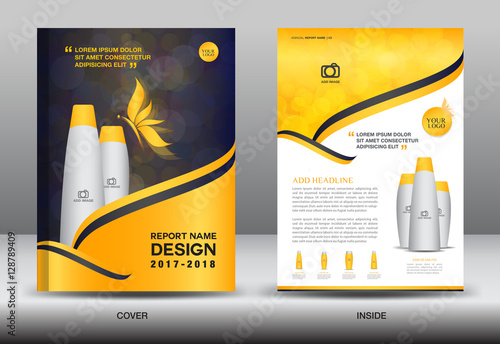 Annual report brochure flyer template, Yellow cover design, cosmetics brochure flyer template, spa flyer