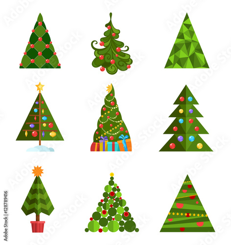 Set of Christmas Tree vector icon isolated on white background for holiday design.